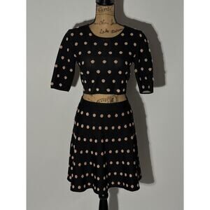 Vintage BCBGMAXAZRIA skirt top set heavy knit polka dot flock